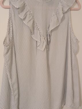Polka Dot Ruffle Sleeveless Blouse - White/Black
